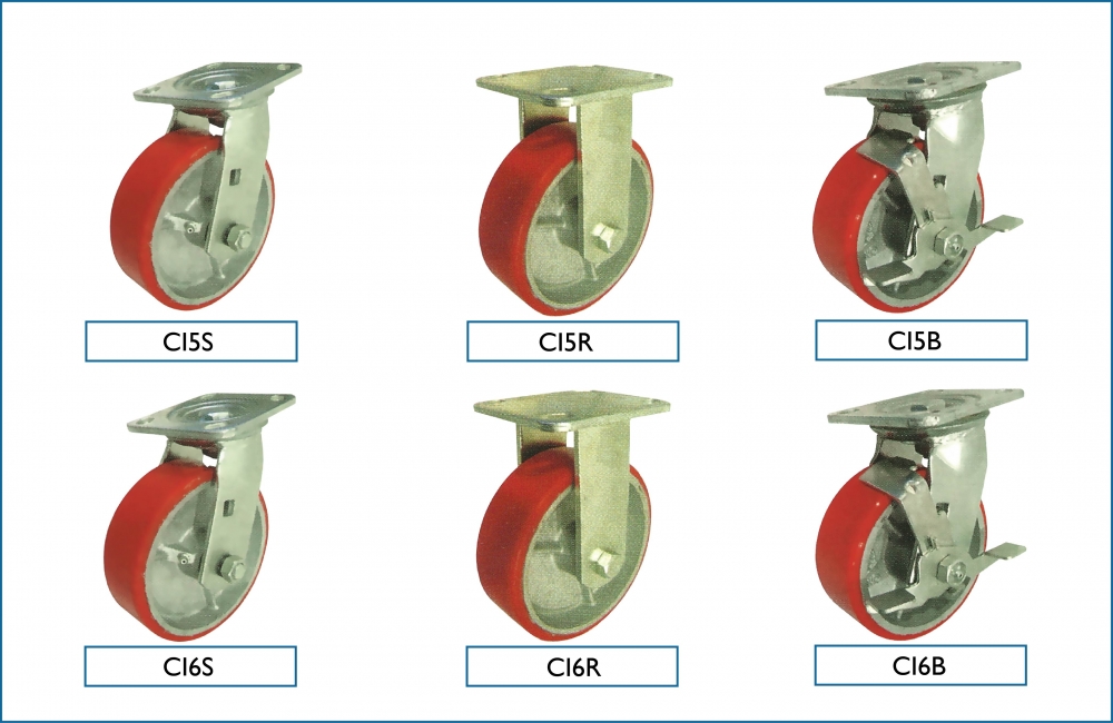 Cast Iron Red Polyurethane (PU) Wheel Castor 