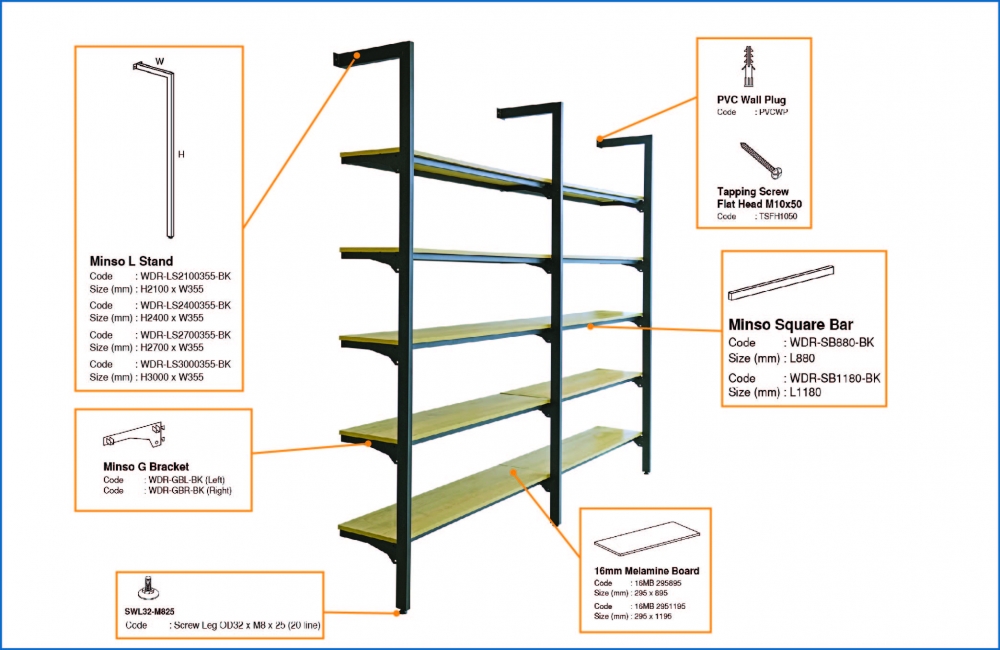 Minso L Wall Wooden Display Rack