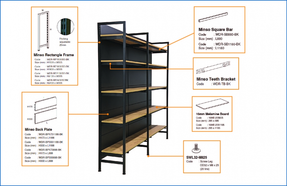 Minso Wall Wooden Display Rack with Back Plate